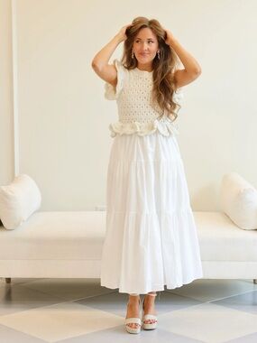 Sofia the Label Laura sweater knit crochet midi dress M cream and white